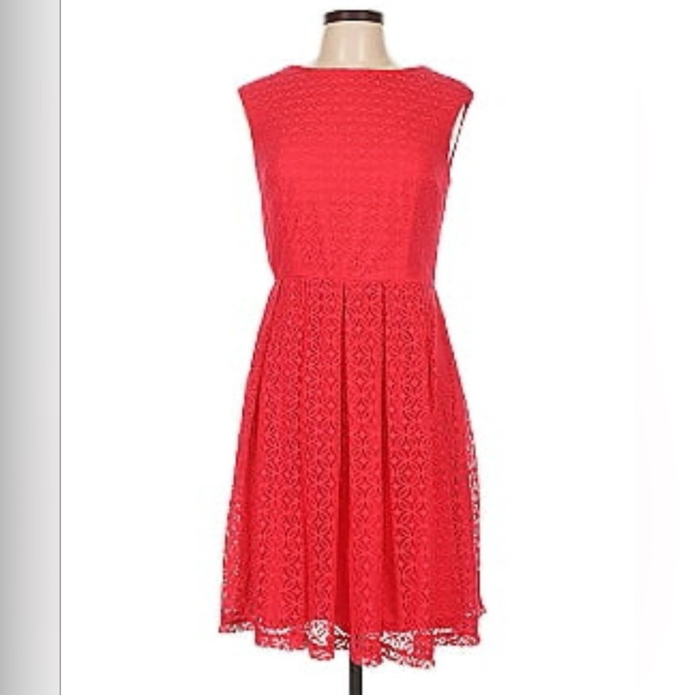 London Time Laced Redish Pink Fit & Flare Dress